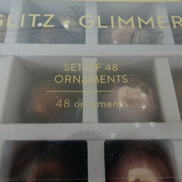 New Glitz + Glimmer 48 Set Small Ornaments Pink Blush Maroon Glitter Distressed - Picture 4 of 12